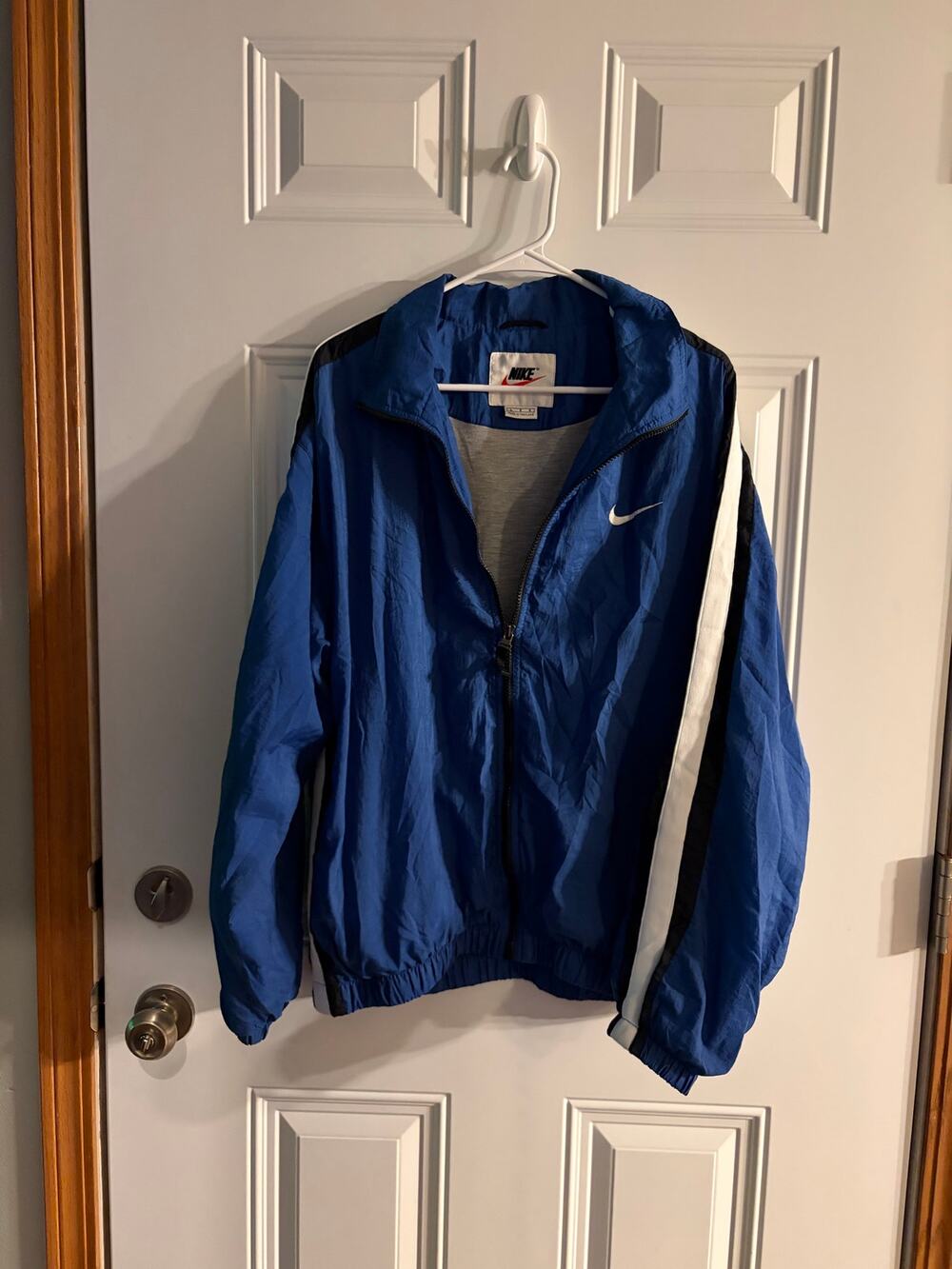 Vintage Nike Big Swoosh Full Zip Up Windbreaker Jacket Size Mens Large 90s Blue